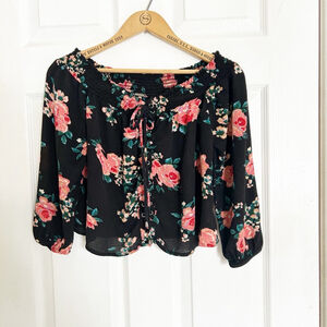 Flowy Harlow Floral Print Blouse Top XS crop style Tie Front Girlhoodcore Spring